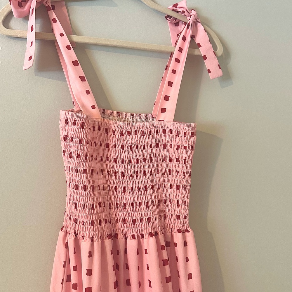 Pink Smocked Tie Strap Maxi Dress – Tiered Cottagecore Summer Dress - Picture 5 of 5